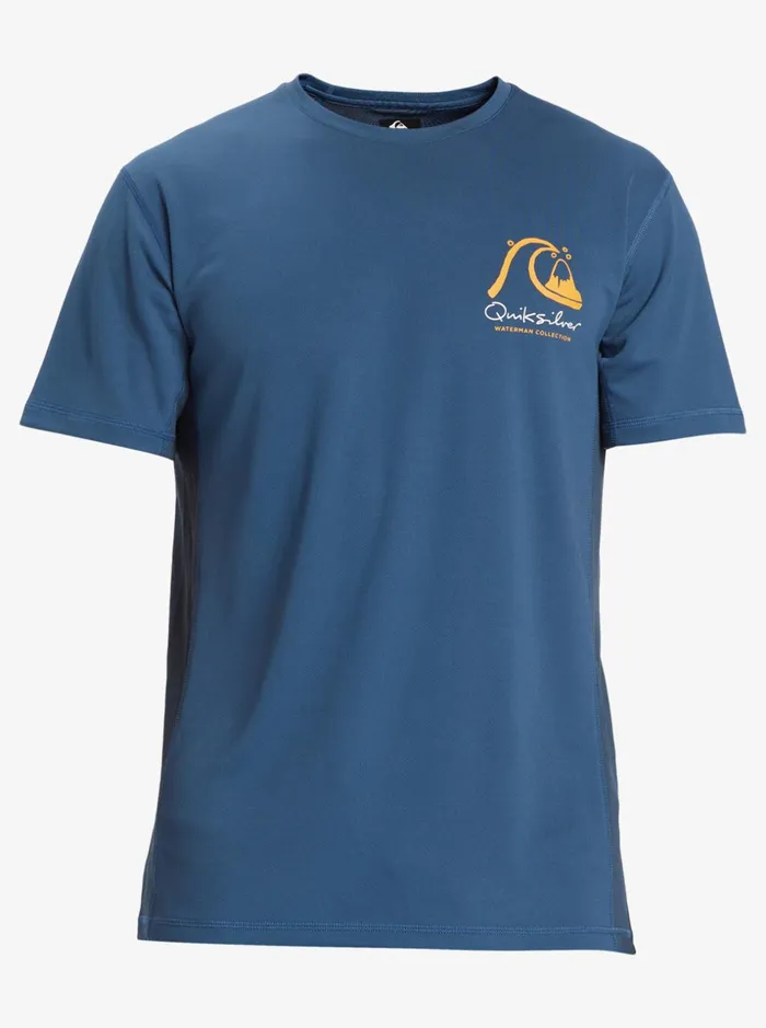 Men Quiksilver Rashguards Waterman Bamboo Check 2 UPF 50 Short Sleeve Surf Tee Ensign Blue