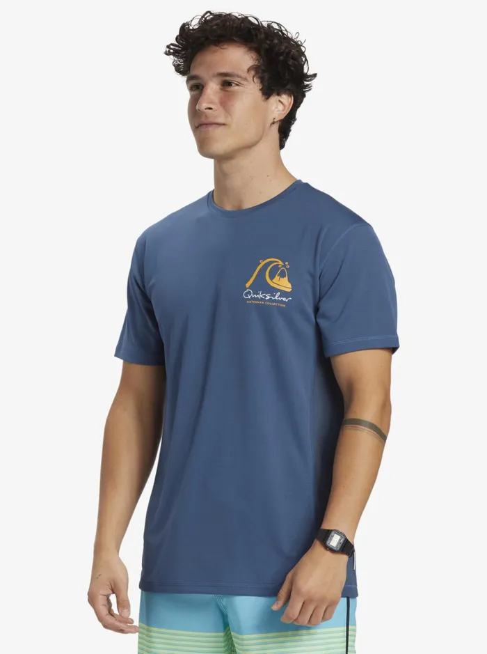 Men Quiksilver Rashguards Waterman Bamboo Check 2 UPF 50 Short Sleeve Surf Tee Ensign Blue Men Quiksilver Rashguards Waterman Bamboo Check 2 UPF 50 Short Sleeve Surf Tee Ensign Blue