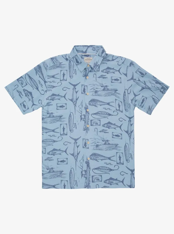 Men Quiksilver Shirts and Polos Waterman Slack Line Short Sleeve Shirt Dusk Blue Slack Line Men Quiksilver Shirts and Polos Waterman Slack Line Short Sleeve Shirt Dusk Blue Slack Line