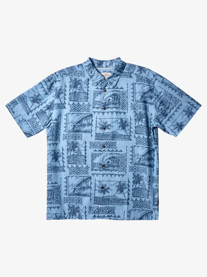 Men Quiksilver Shirts and Polos Waterman Surf Trippers Short Sleeve Shirt Dusk Blue Surf Trippers Men Quiksilver Shirts and Polos Waterman Surf Trippers Short Sleeve Shirt Dusk Blue Surf Trippers