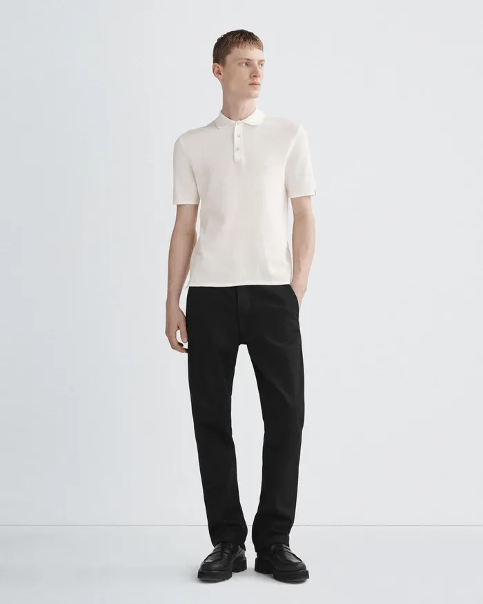 Men Rag and Bone Polos Harvey Cotton Knit Short Sleeve Polo Ivory