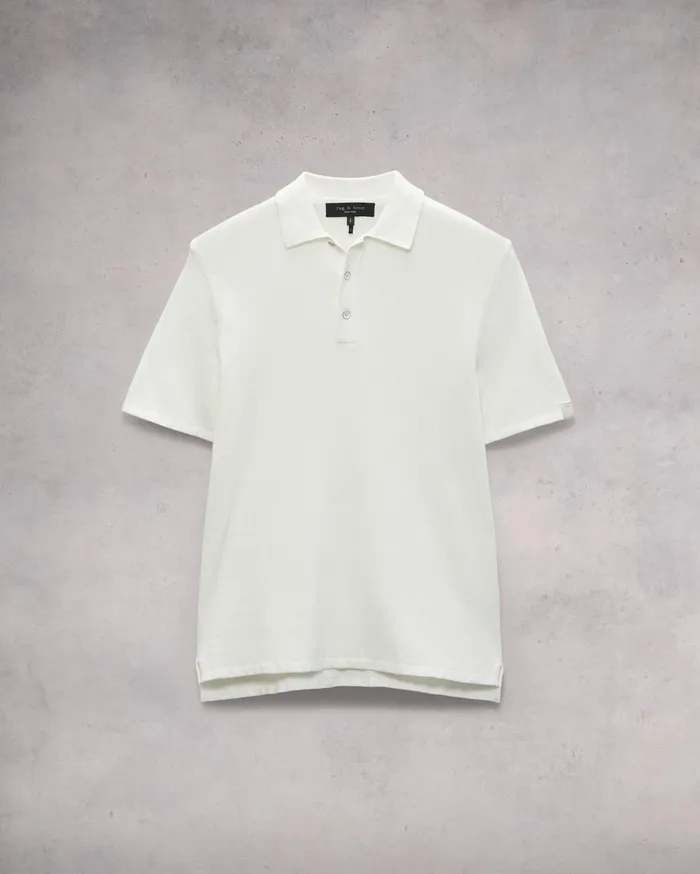 Men Rag and Bone Polos Harvey Cotton Knit Short Sleeve Polo Ivory Men Rag and Bone Polos Harvey Cotton Knit Short Sleeve Polo Ivory