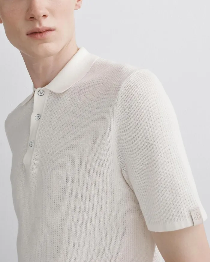 Men Rag and Bone Polos Harvey Cotton Knit Short Sleeve Polo Ivory Men Rag and Bone Polos Harvey Cotton Knit Short Sleeve Polo Ivory