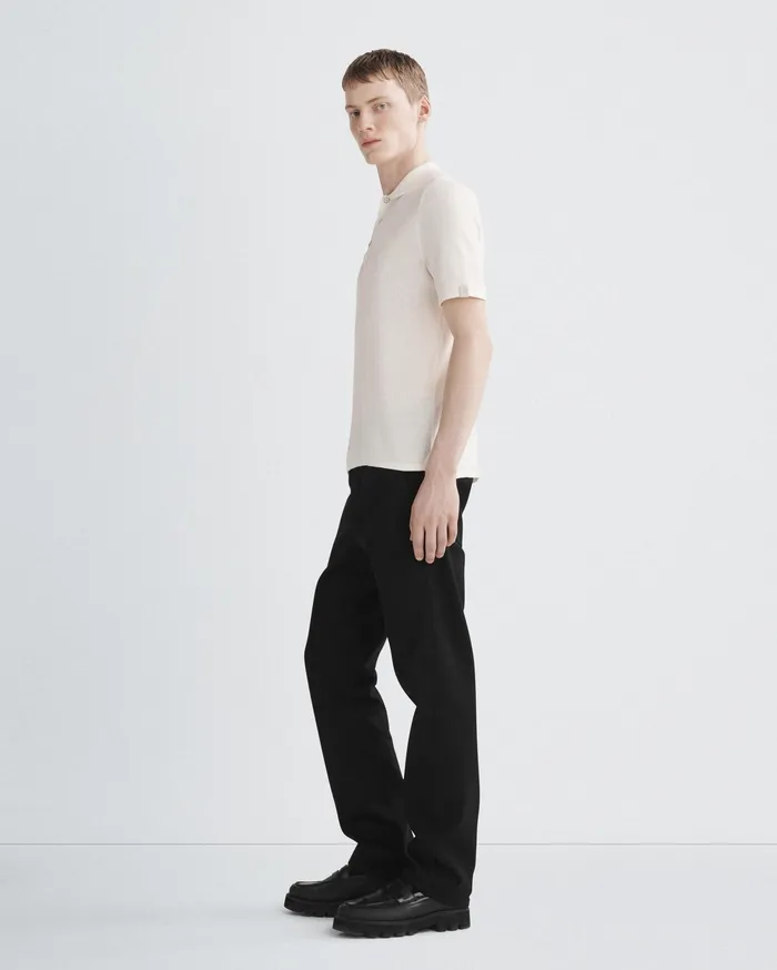 Men Rag and Bone Polos Harvey Cotton Knit Short Sleeve Polo Ivory Men Rag and Bone Polos Harvey Cotton Knit Short Sleeve Polo Ivory