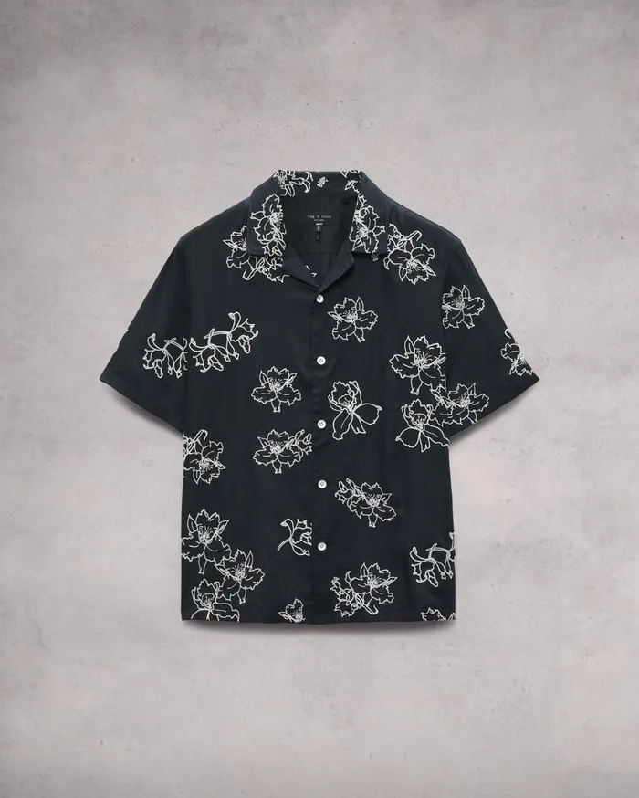 Men Rag and Bone Shirts Avery Resort Embroidered Shirt Black Men Rag and Bone Shirts Avery Resort Embroidered Shirt Black