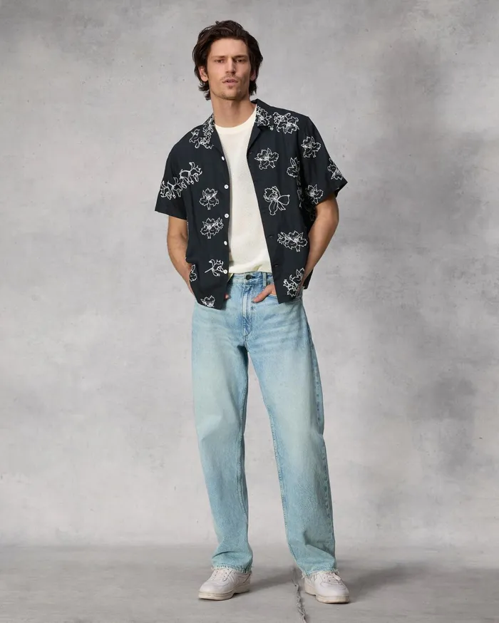 Men Rag and Bone Shirts Avery Resort Embroidered Shirt Black Men Rag and Bone Shirts Avery Resort Embroidered Shirt Black
