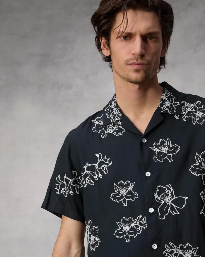 Men Rag and Bone Shirts Avery Resort Embroidered Shirt Black Men Rag and Bone Shirts Avery Resort Embroidered Shirt Black