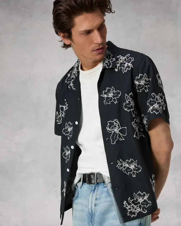 Men Rag and Bone Shirts Avery Resort Embroidered Shirt Black Men Rag and Bone Shirts Avery Resort Embroidered Shirt Black