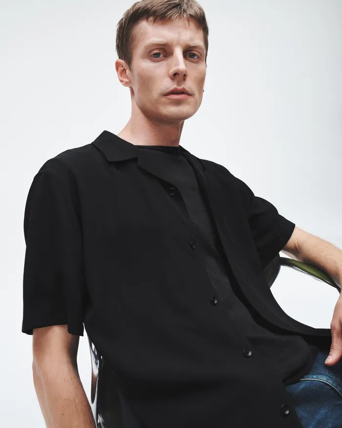 Men Rag and Bone Shirts Avery Viscose Shirt Black