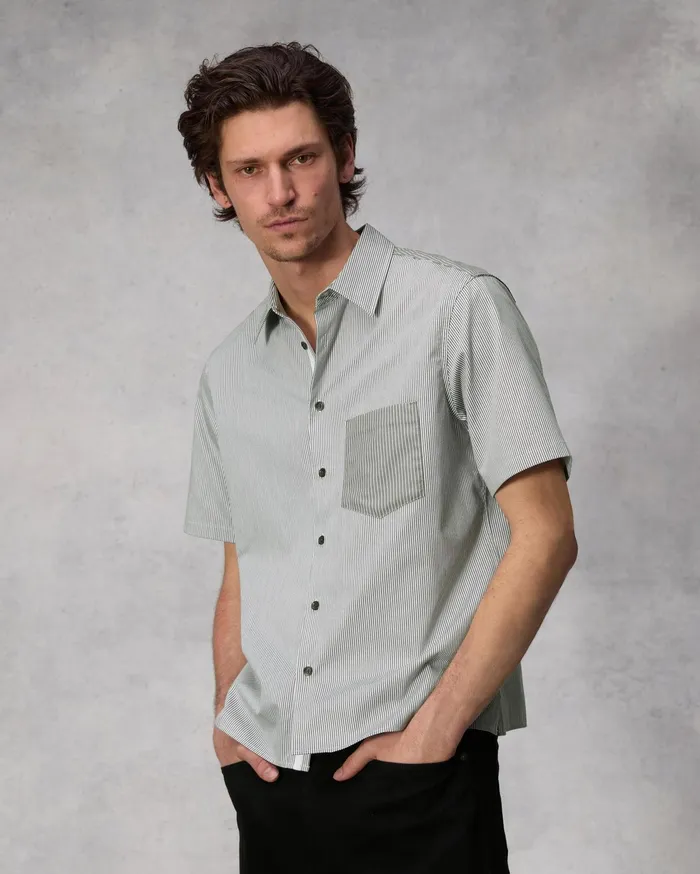 Men Rag and Bone Shirts Dalton Striped Cotton Nylon Shirt Brown Stripe