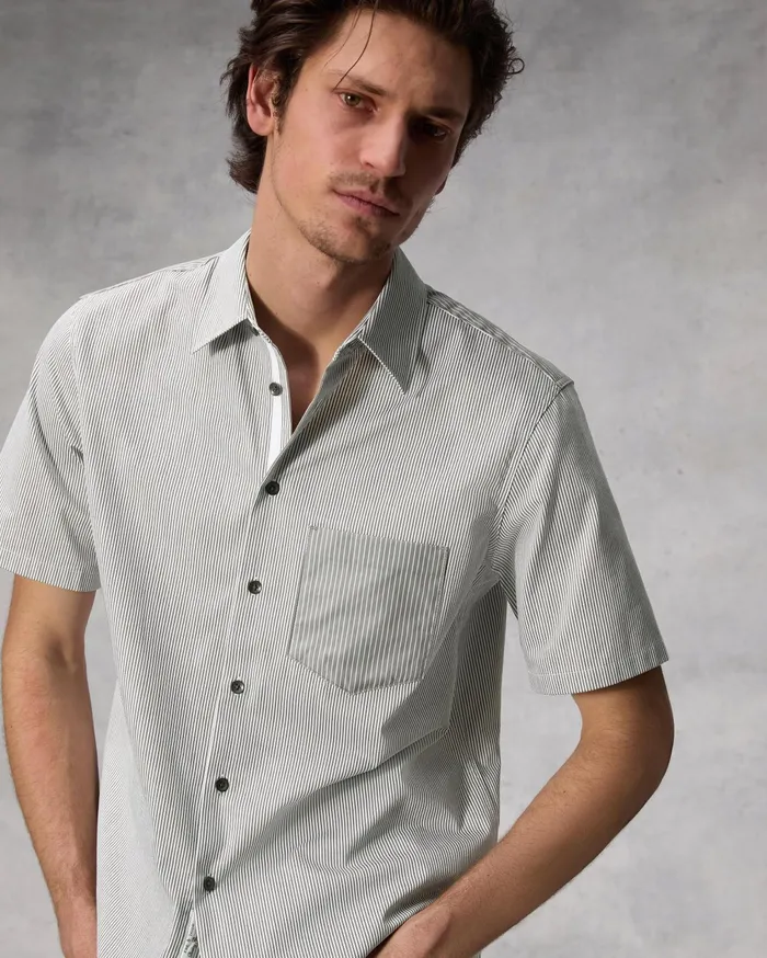 Men Rag and Bone Shirts Dalton Striped Cotton Nylon Shirt Brown Stripe Men Rag and Bone Shirts Dalton Striped Cotton Nylon Shirt Brown Stripe