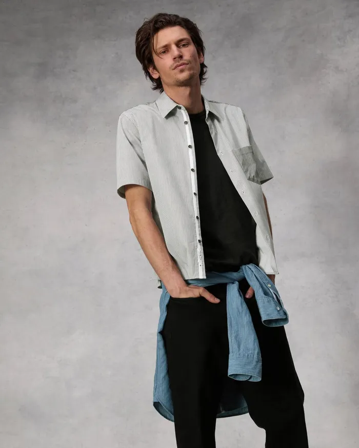 Men Rag and Bone Shirts Dalton Striped Cotton Nylon Shirt Brown Stripe Men Rag and Bone Shirts Dalton Striped Cotton Nylon Shirt Brown Stripe