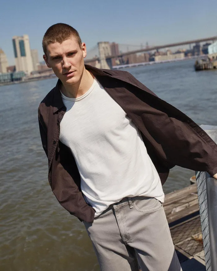 Men Rag and Bone Shirts Finch Cotton Hemp Shirt Washed Brown