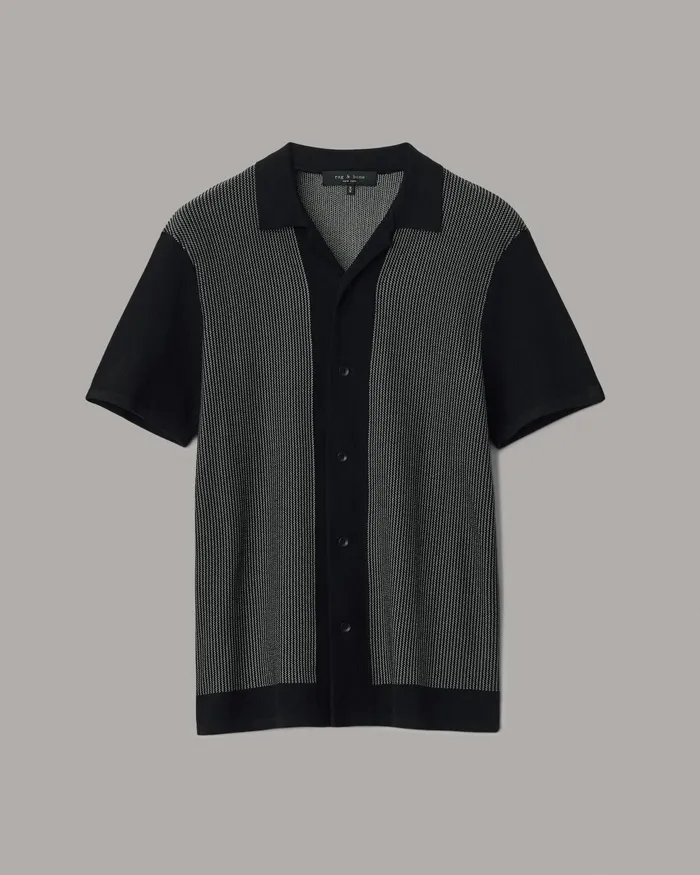 Men Rag and Bone Shirts Harvey Cotton Knit Camp Shirt Black White Men Rag and Bone Shirts Harvey Cotton Knit Camp Shirt Black White
