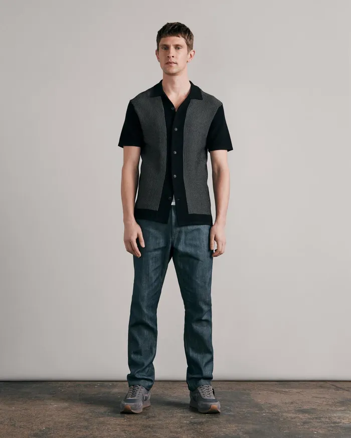 Men Rag and Bone Shirts Harvey Cotton Knit Camp Shirt Black White Men Rag and Bone Shirts Harvey Cotton Knit Camp Shirt Black White
