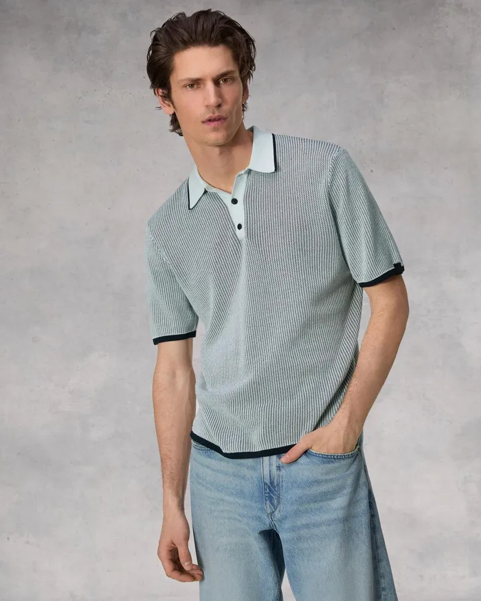 Men Rag and Bone Sweaters Harvey Polo Sky Blue