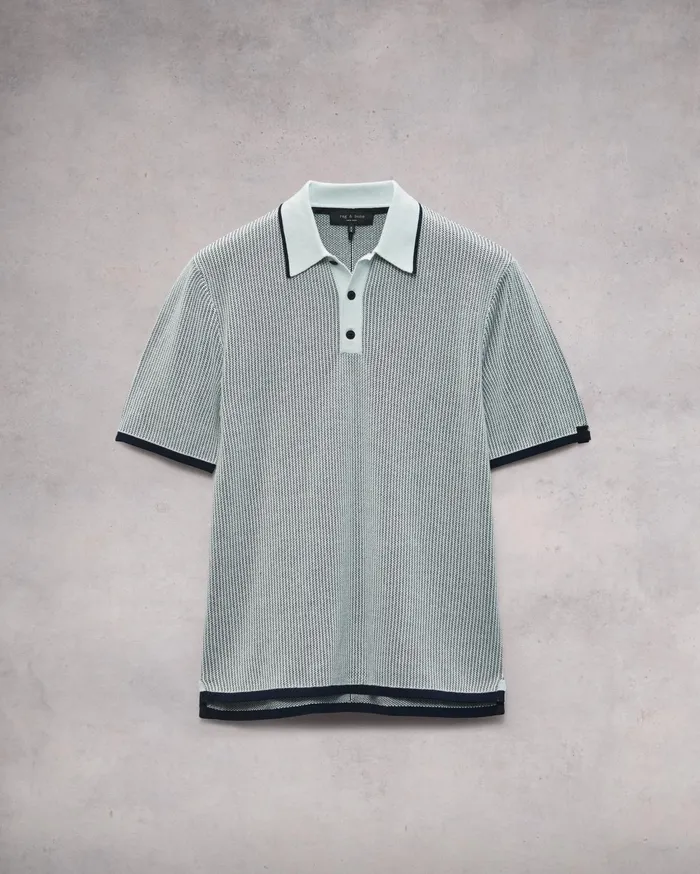Men Rag and Bone Sweaters Harvey Polo Sky Blue Men Rag and Bone Sweaters Harvey Polo Sky Blue
