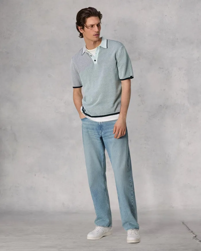 Men Rag and Bone Sweaters Harvey Polo Sky Blue Men Rag and Bone Sweaters Harvey Polo Sky Blue