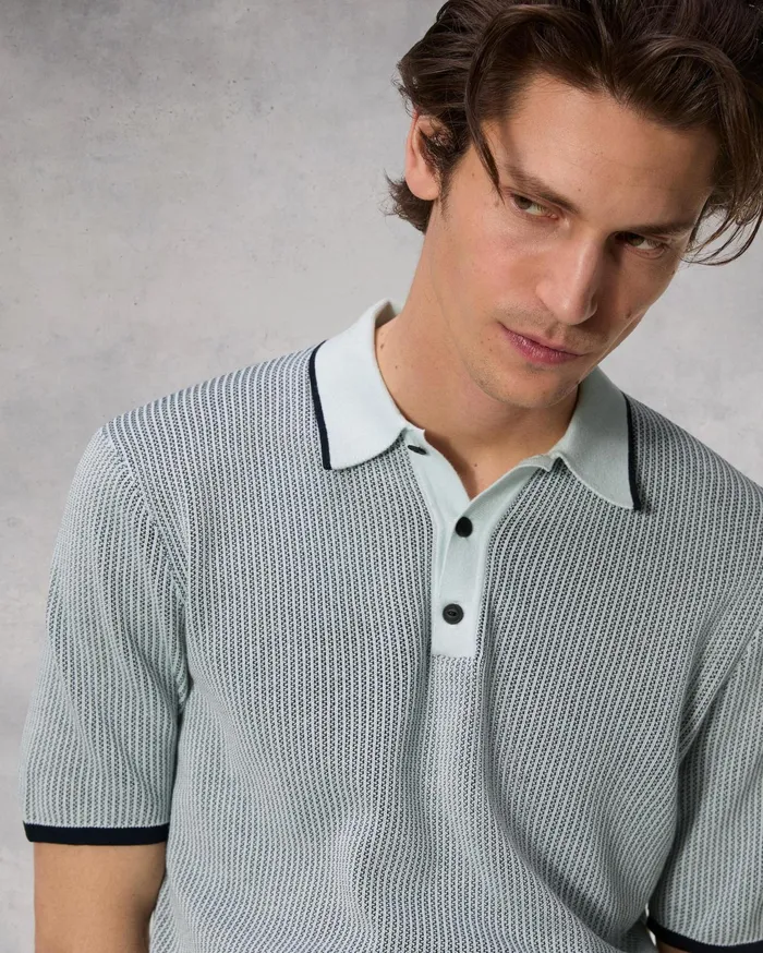 Men Rag and Bone Sweaters Harvey Polo Sky Blue Men Rag and Bone Sweaters Harvey Polo Sky Blue