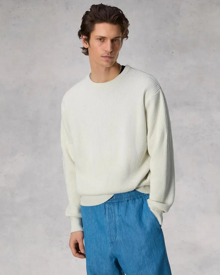 Men Rag and Bone Sweaters Zuma Toweling Crew Ivory