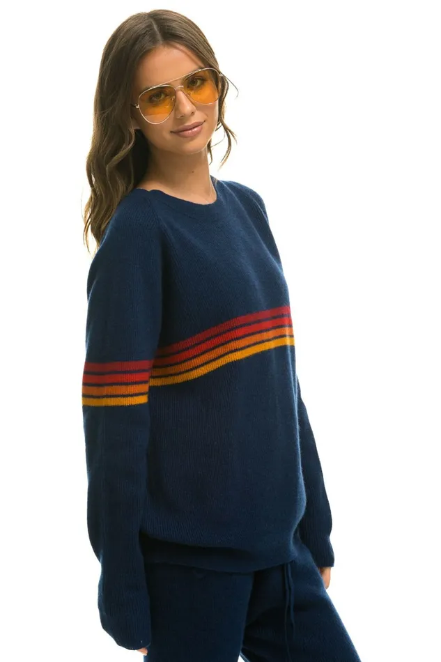Men RAINBOW STRIPE 4 UNISEX CASHMERE SWEATER 8211 MIDNIGHT Aviator Nation CrewSweatshirts Men RAINBOW STRIPE 4 UNISEX CASHMERE SWEATER 8211 MIDNIGHT Aviator Nation CrewSweatshirts