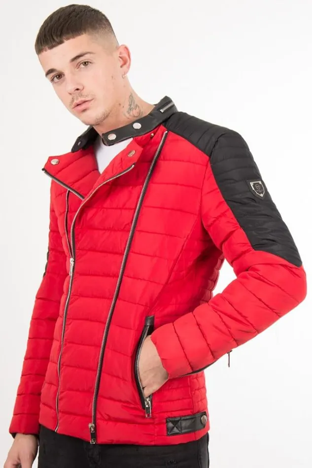 Men Red And Black Quilted Jacket Red Brentiny Paris Parkas And Down Jackets