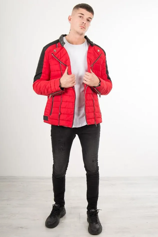 Men Red And Black Quilted Jacket Red Brentiny Paris Parkas And Down Jackets