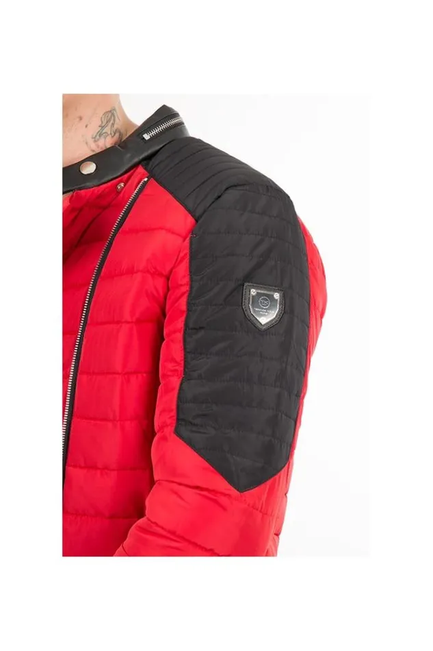 Men Red And Black Quilted Jacket Red Brentiny Paris Parkas And Down Jackets