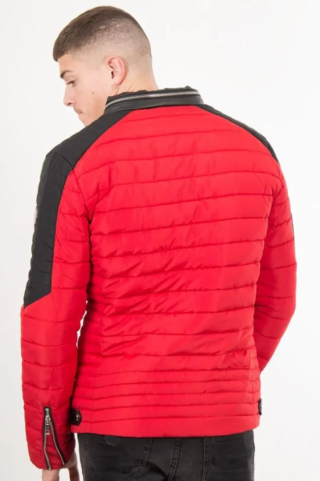 Men Red And Black Quilted Jacket Red Brentiny Paris Parkas And Down Jackets
