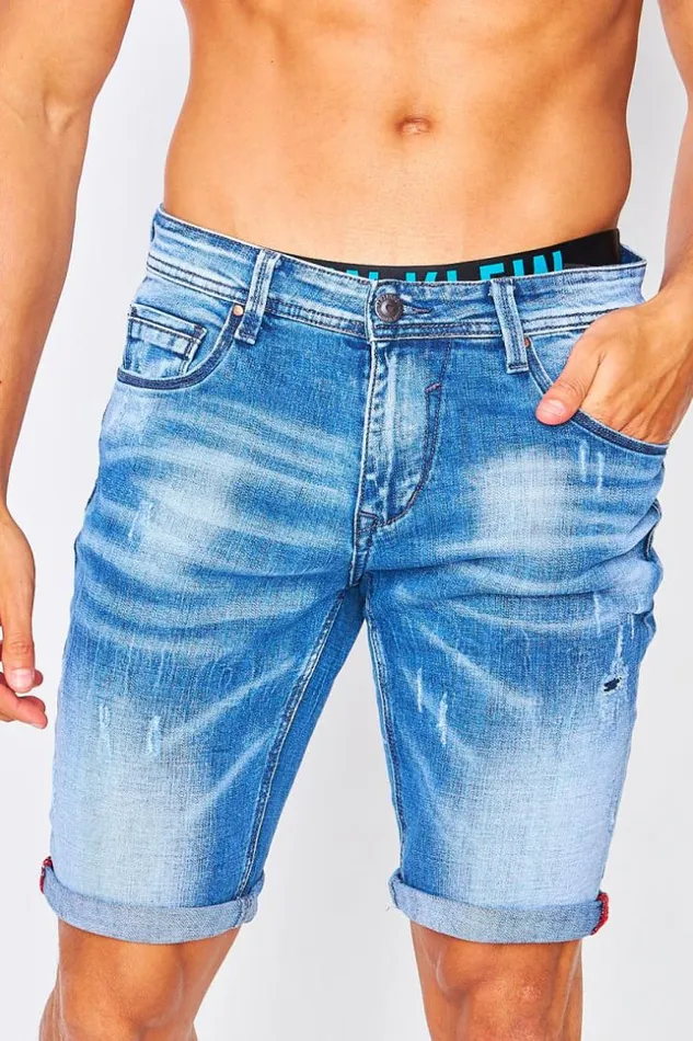 Men Ripped Jean Shorts In Blue Blue Brentiny Paris Shorts