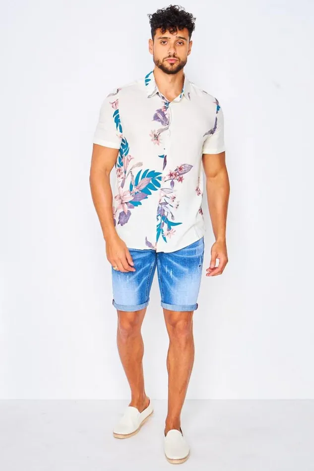 Men Ripped Jean Shorts In Blue Blue Brentiny Paris Shorts