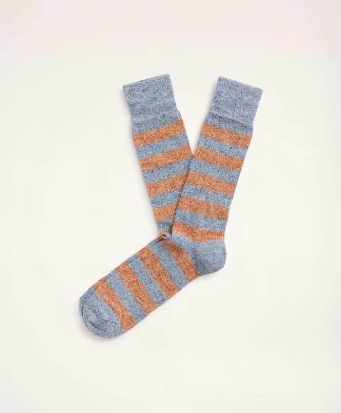 Men Rugby Stripe Crew Socks Light Blue Brooks Brothers Sock