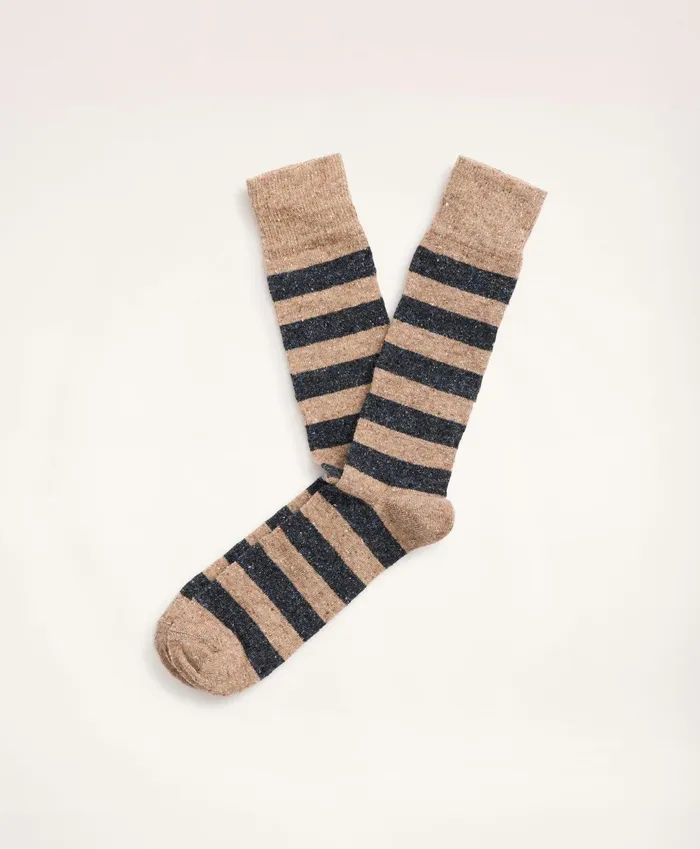 Men Rugby Stripe Crew Socks Light Brown Brooks Brothers Sock