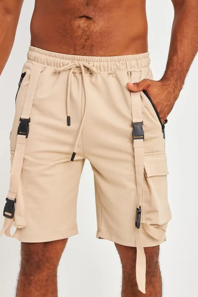 Men Short Cargo Beige Bandes Et Zip Beige Brentiny Paris Shorts