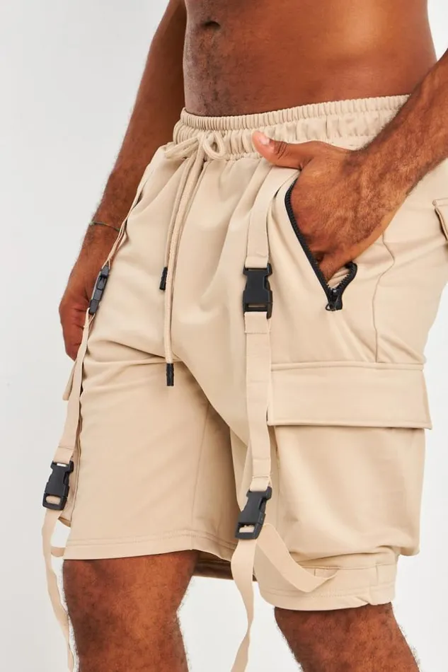 Men Short Cargo Beige Bandes Et Zip Beige Brentiny Paris Shorts