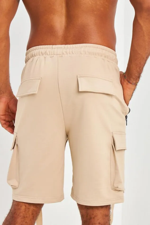 Men Short Cargo Beige Bandes Et Zip Beige Brentiny Paris Shorts