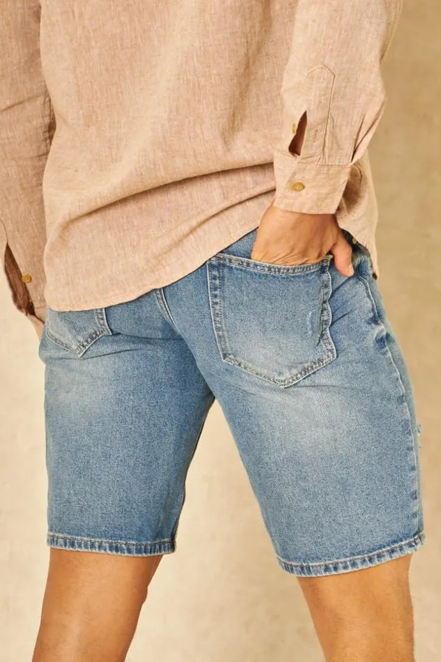 Men Short En Jean Dchir Bleu Blue Brentiny Paris Shorts