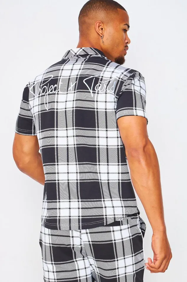 Men Short Sleeved Checked Shirt In Black Project X 8211 2110177 Black Brentiny Paris Shirts
