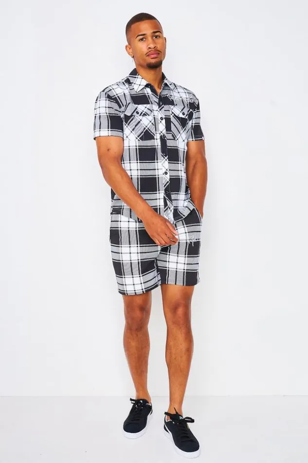 Men Short Sleeved Checked Shirt In Black Project X 8211 2110177 Black Brentiny Paris Shirts