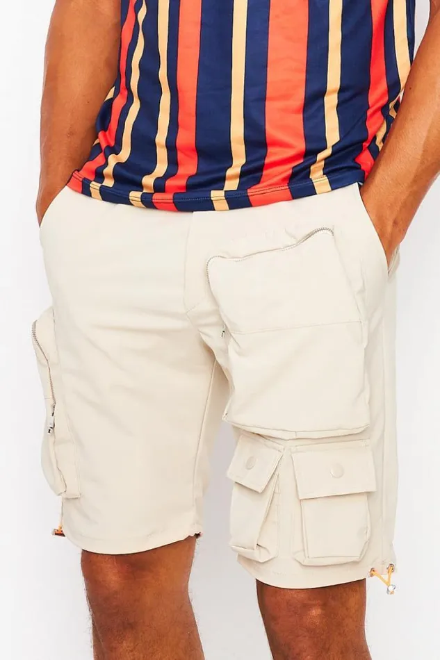 Men Shorts In Beige With 3d Pockets And Orange Details Beige Brentiny Paris Shorts