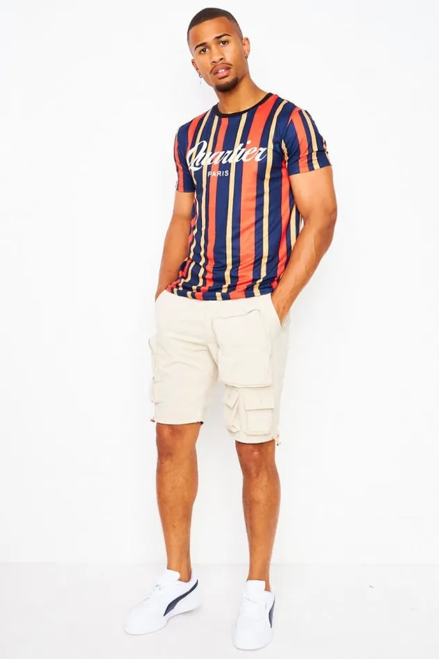 Men Shorts In Beige With 3d Pockets And Orange Details Beige Brentiny Paris Shorts