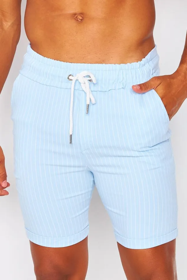 Men Shorts With Vertical Stripe In Light Blue Blue Brentiny Paris Shorts