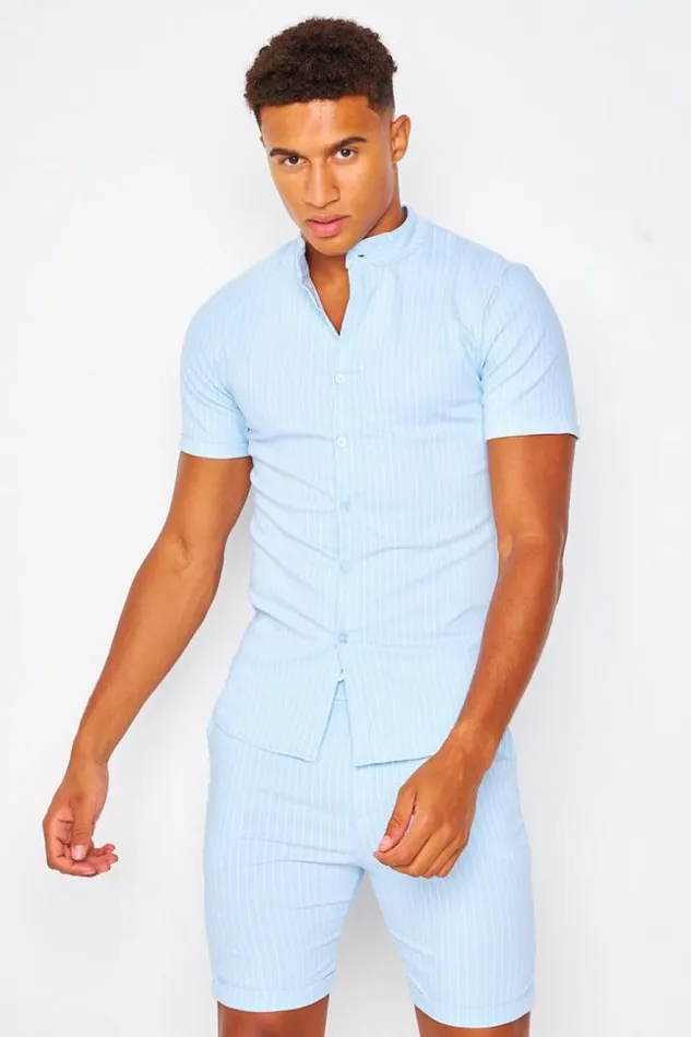 Men Shorts With Vertical Stripe In Light Blue Blue Brentiny Paris Shorts