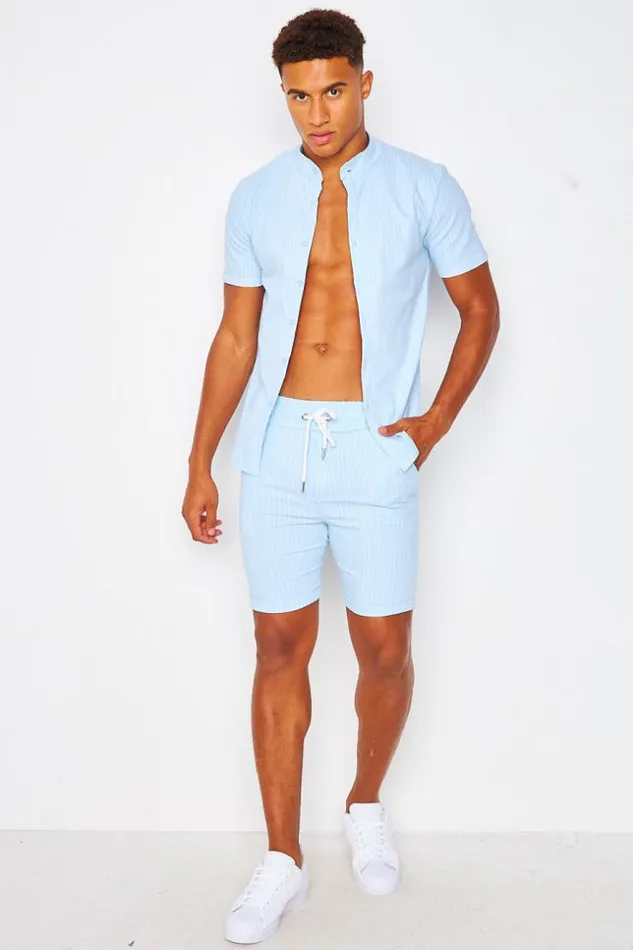 Men Shorts With Vertical Stripe In Light Blue Blue Brentiny Paris Shorts