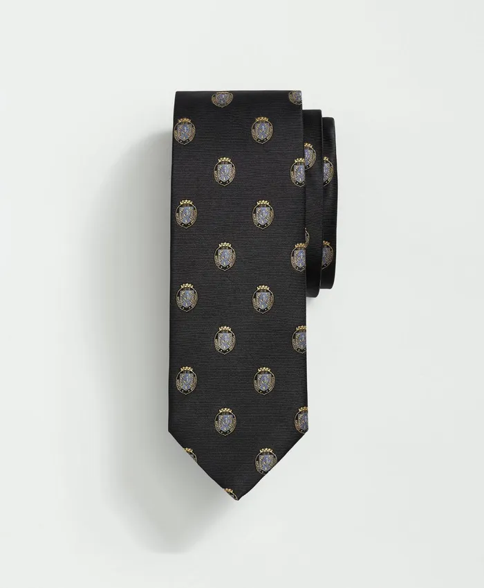 Men Silk Bb Crest Embroidered Tie Black Brooks Brothers Ties and Pocket Squares