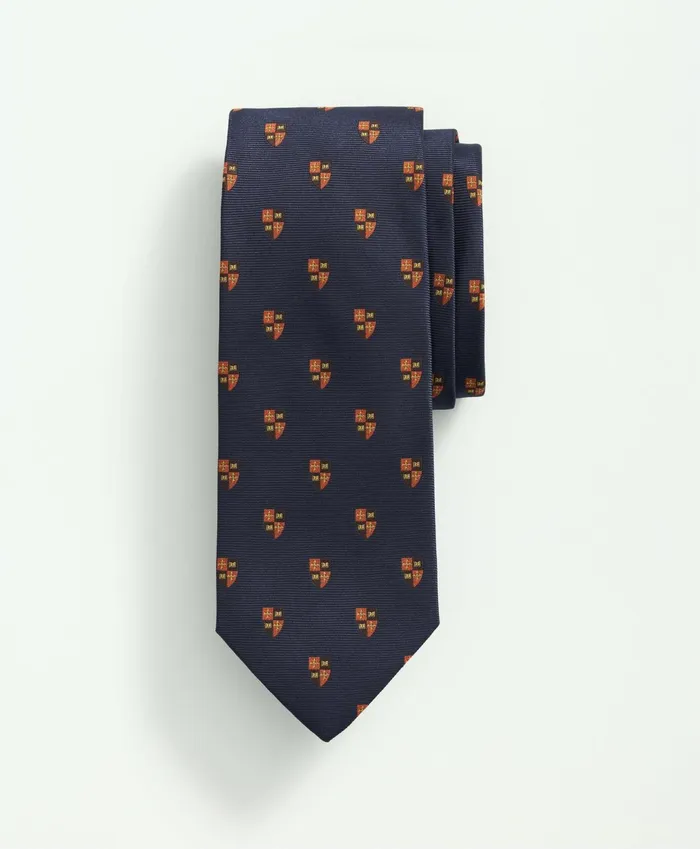 Men Silk Crest Pattern Tie Navy Brooks Brothers Ties and Pocket Squares