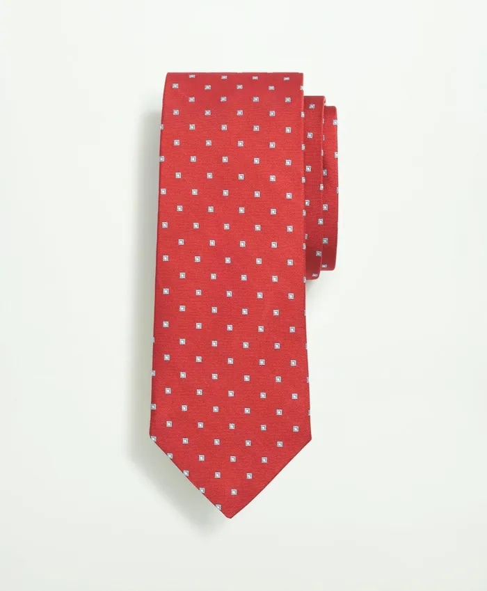 Men Silk Diamond Pattern Tie Red Brooks Brothers Ties and Pocket Squares