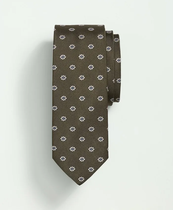 Men Silk Floral Embroidery Striped Tie Dark Green Brooks Brothers Ties and Pocket Squares