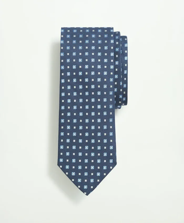 Men Silk Geo Pattern Tie Navy Brooks Brothers Ties and Pocket Squares
