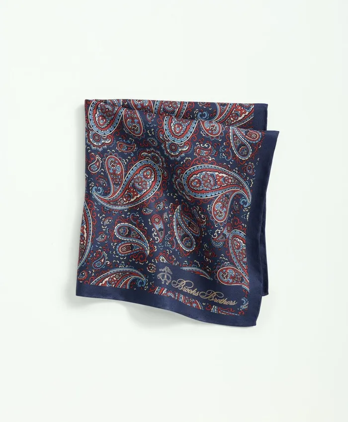 Men Silk Large Paisley Pocket Square Navyred Brooks Brothers Ties and Pocket Squares